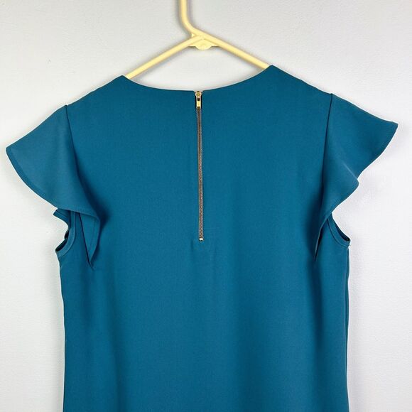 Adrienne Vittadini Flutter Short Sleeve Shift Dress Teal Blue Green Knee Lnth 2 - Picture 4 of 10